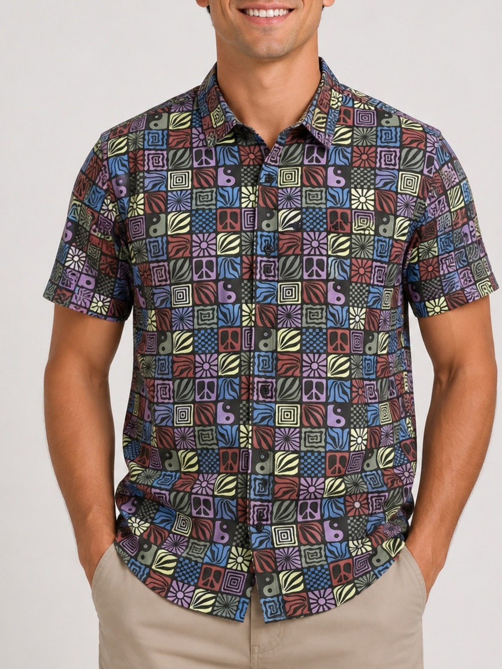 Billabong Chase Men’s Button-Up Shirt multicolor Geometric Print size medium NWT